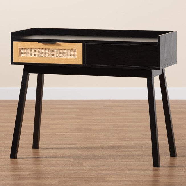 Kalani Mid-Century Modern Two-Tone Espresso Brown And Natural Brown Finished Wood 2-Drawer Console Table, , alternate image number null