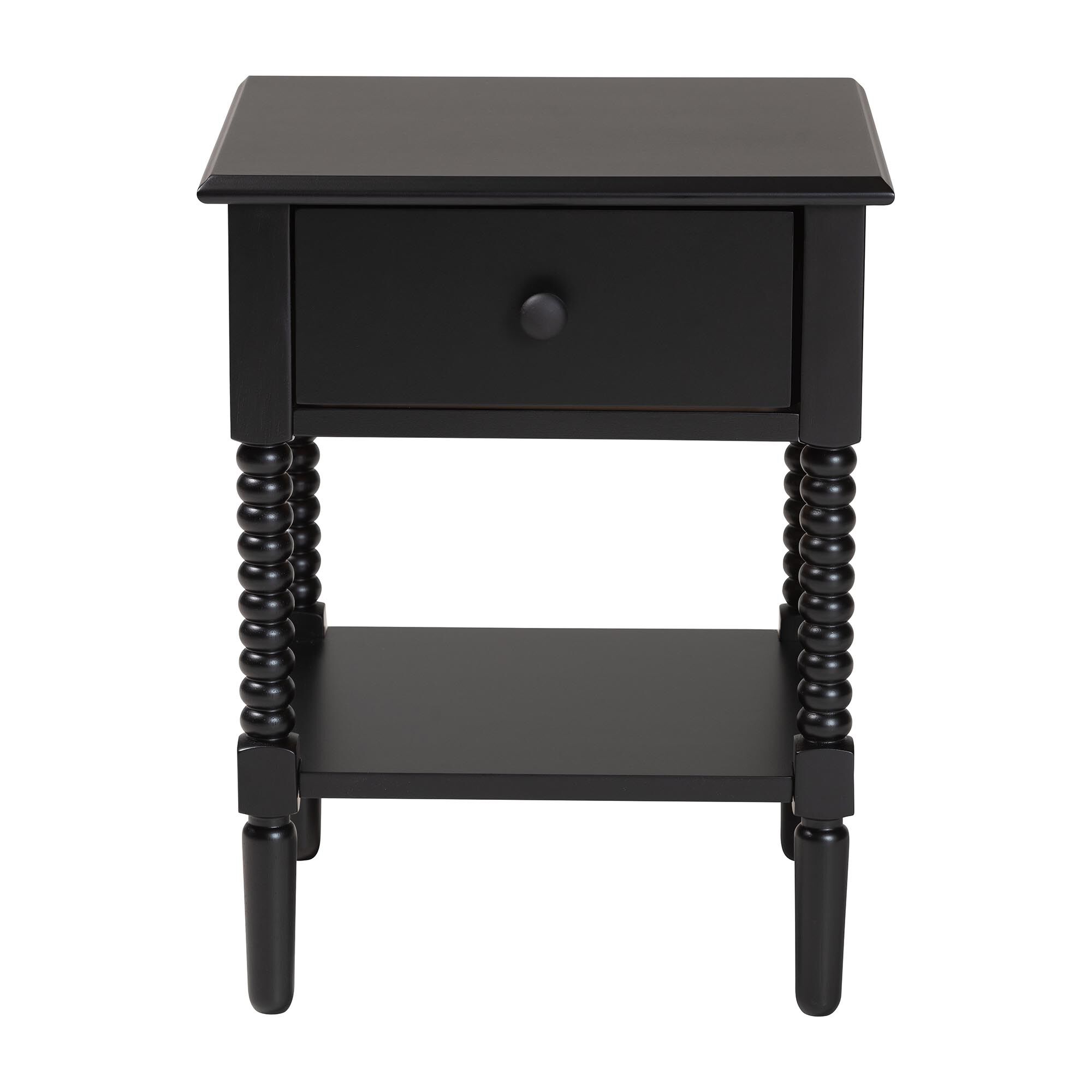Baxton Studio Braith Farmhouse Black Spindle Wood 1-Drawer Nightstand, BLACK, alternate image number 3
