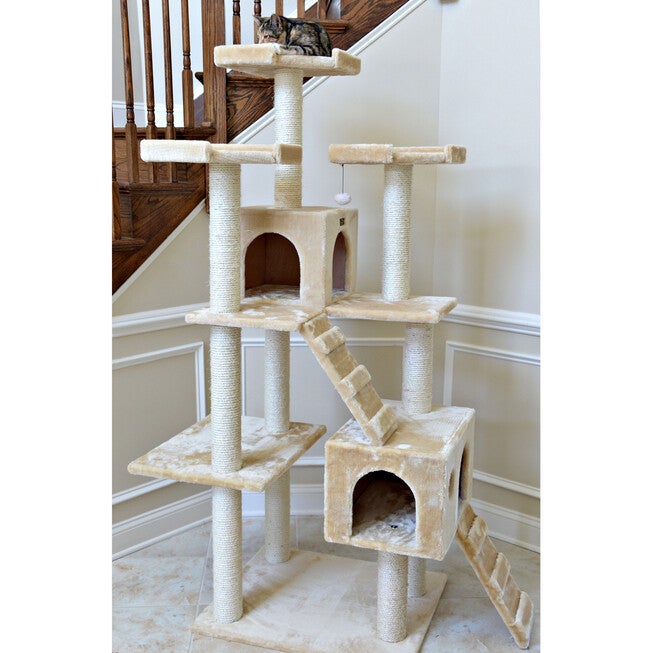 Multi-Level 74 inches Real Wood Cat Tree Play Furniture With Sratchhing Posts, Large Playforms, , alternate image number null