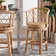 Ayu Bohemian Light Honey Rattan Swivel Counter Stool