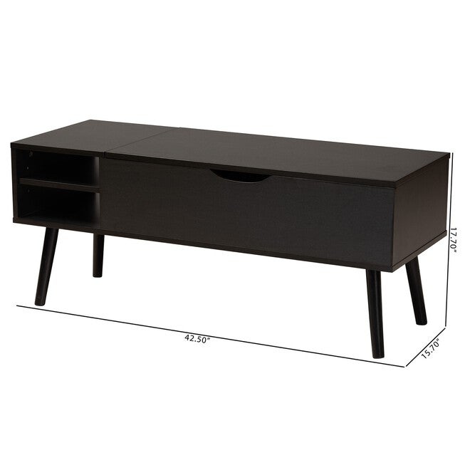 Roden Modern Two-Tone Black And Espresso Brown Finished Wood Coffee Table With Lift-Top Storage Compartment, , alternate image number null