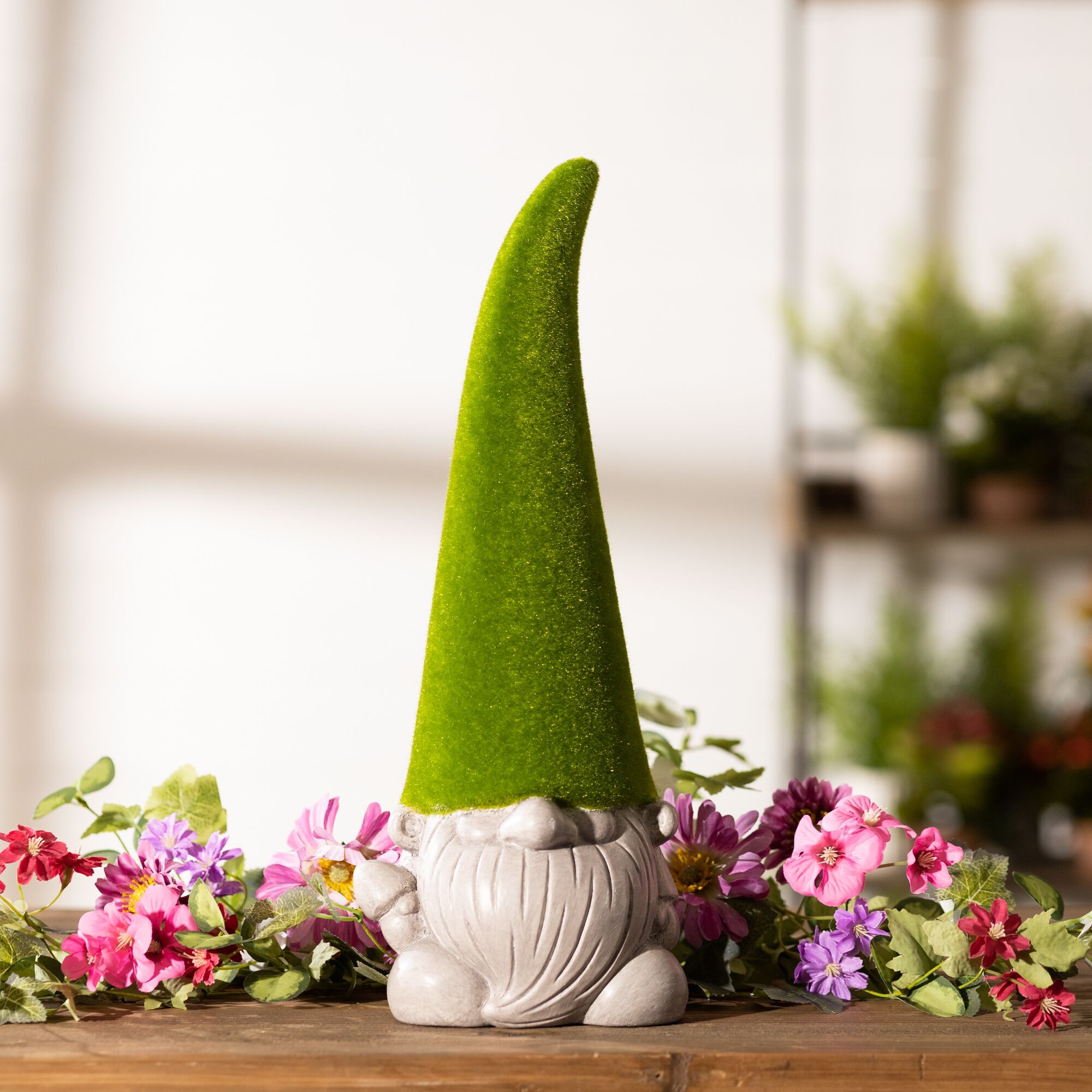 Mossy Terra Cotta Gnome Statue (Set of 2), GREEN/GREY, alternate image number 1