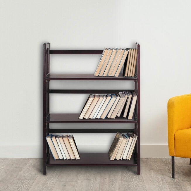 3-Shelf Folding Stackable Bookcase 27.5 inches Wide-Espresso, , alternate image number null