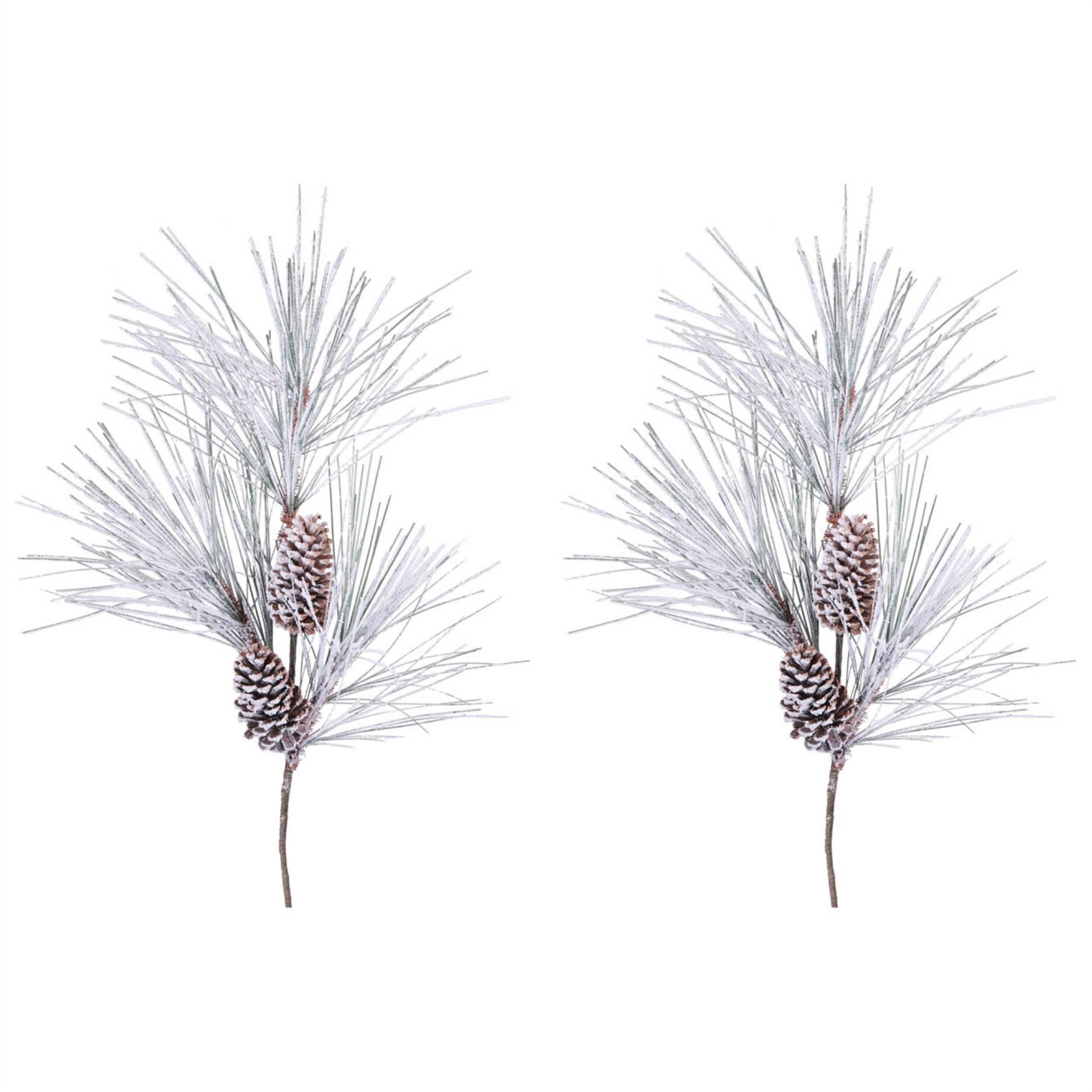 Flocked Long Needle Pine Spray (Set of 4), WHITE GREEN BROWN, alternate image number 4