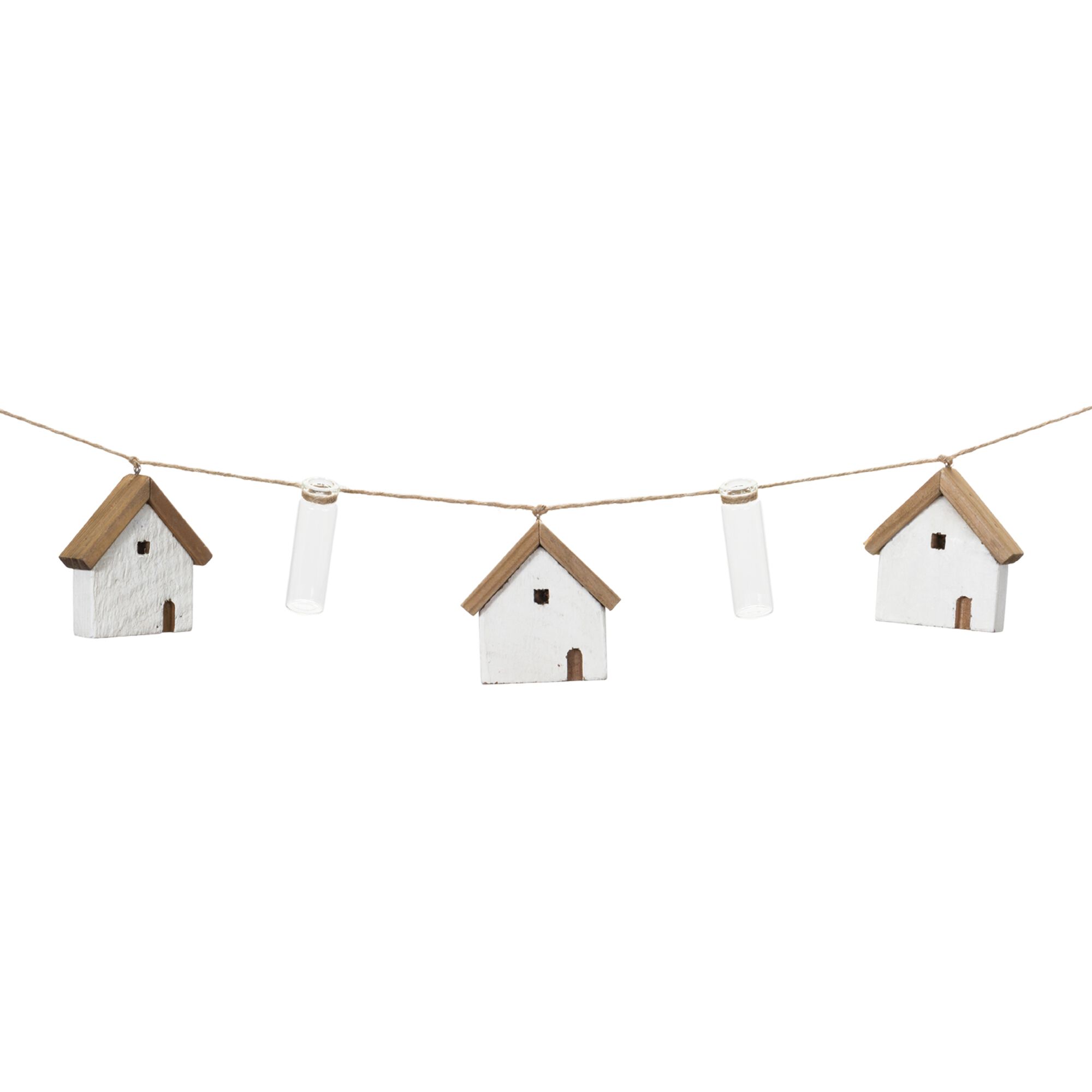 House and Tube Vase String Garland (Set of 2), WHITE GREEN BROWN, hi-res image number 0