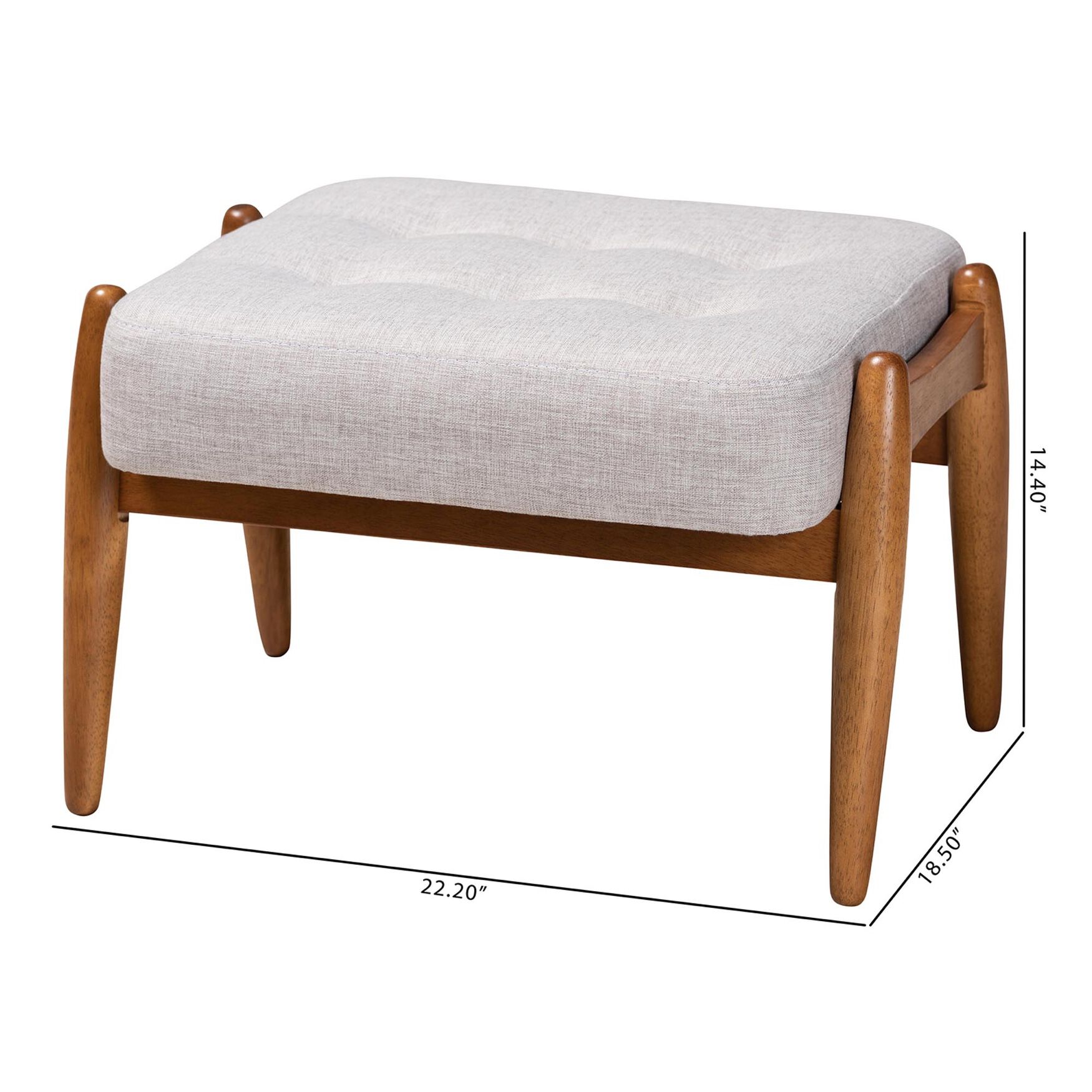 Jeanine Japandi Dark Grey Fabric And Walnut Brown Finished Wood Ottoman Footstool, , alternate image number 6