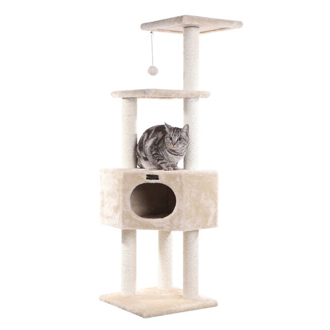 3 Tier Real Wood Cat Tree Scratch Furniture, , on-hover image number 1