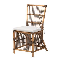 Kim Modern Bohemian White Fabric And Natural Brown Rattan Dining Chair