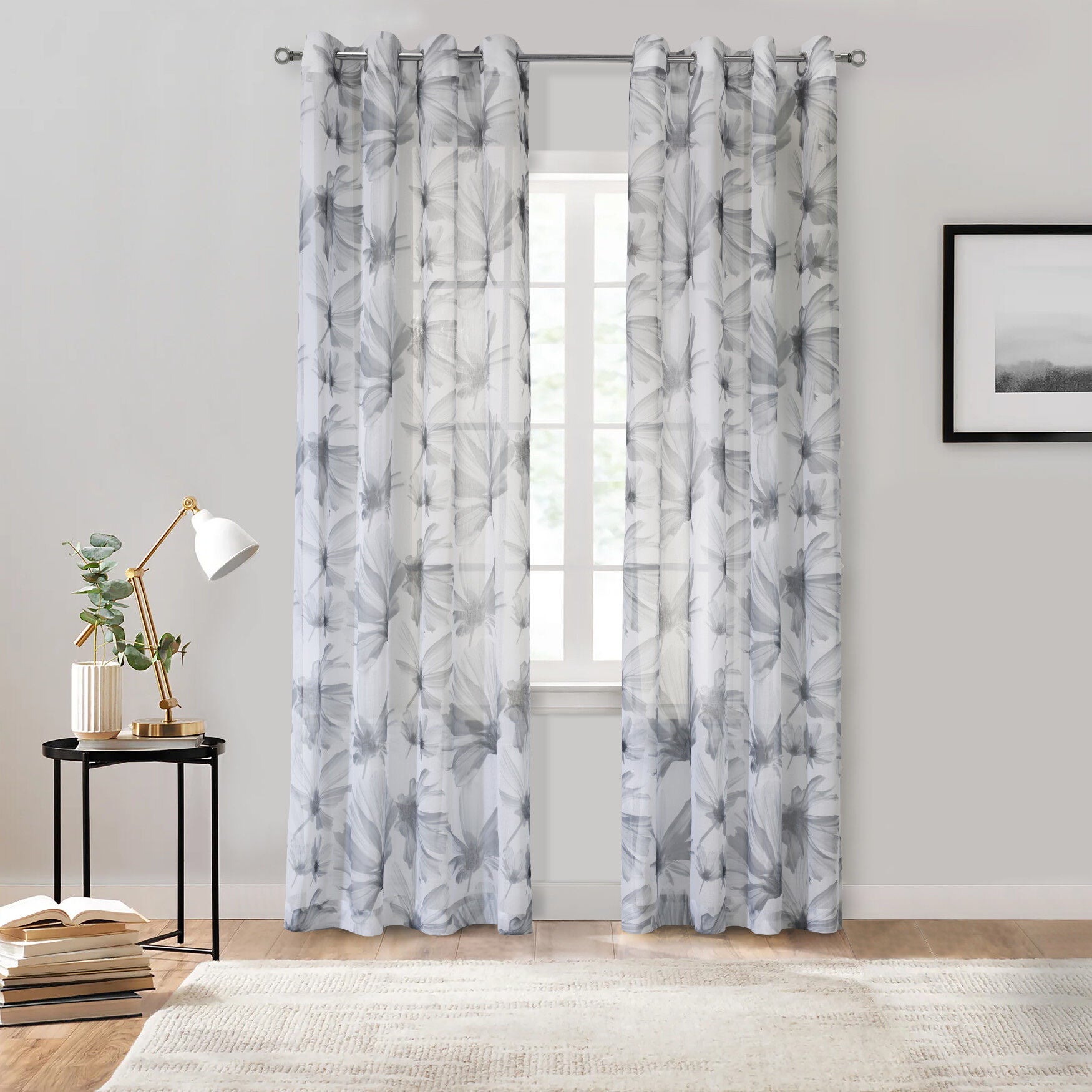 Ophelia Light Filtering Grommet Curtain Panel, WHITE GREY, hi-res image number 0
