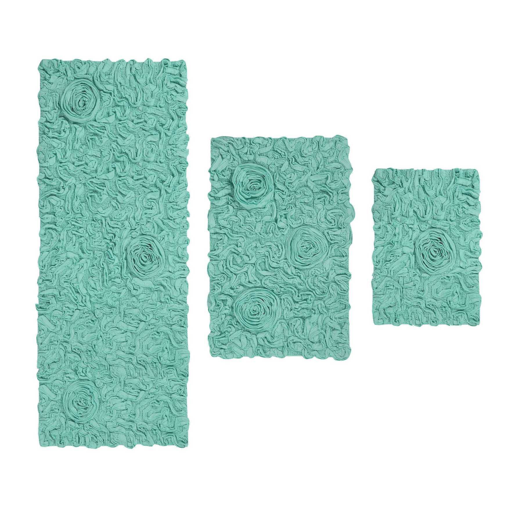Bell Flower 3 Piece Bath Rug Collection, TURQUOISE, hi-res image number 0