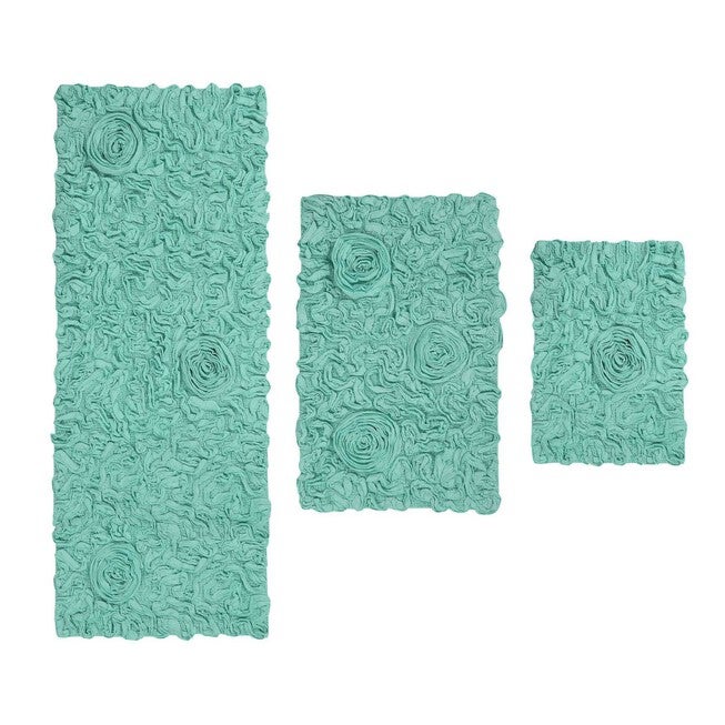 Bell Flower 3 Piece Bath Rug Collection, TURQUOISE, hi-res image number 0