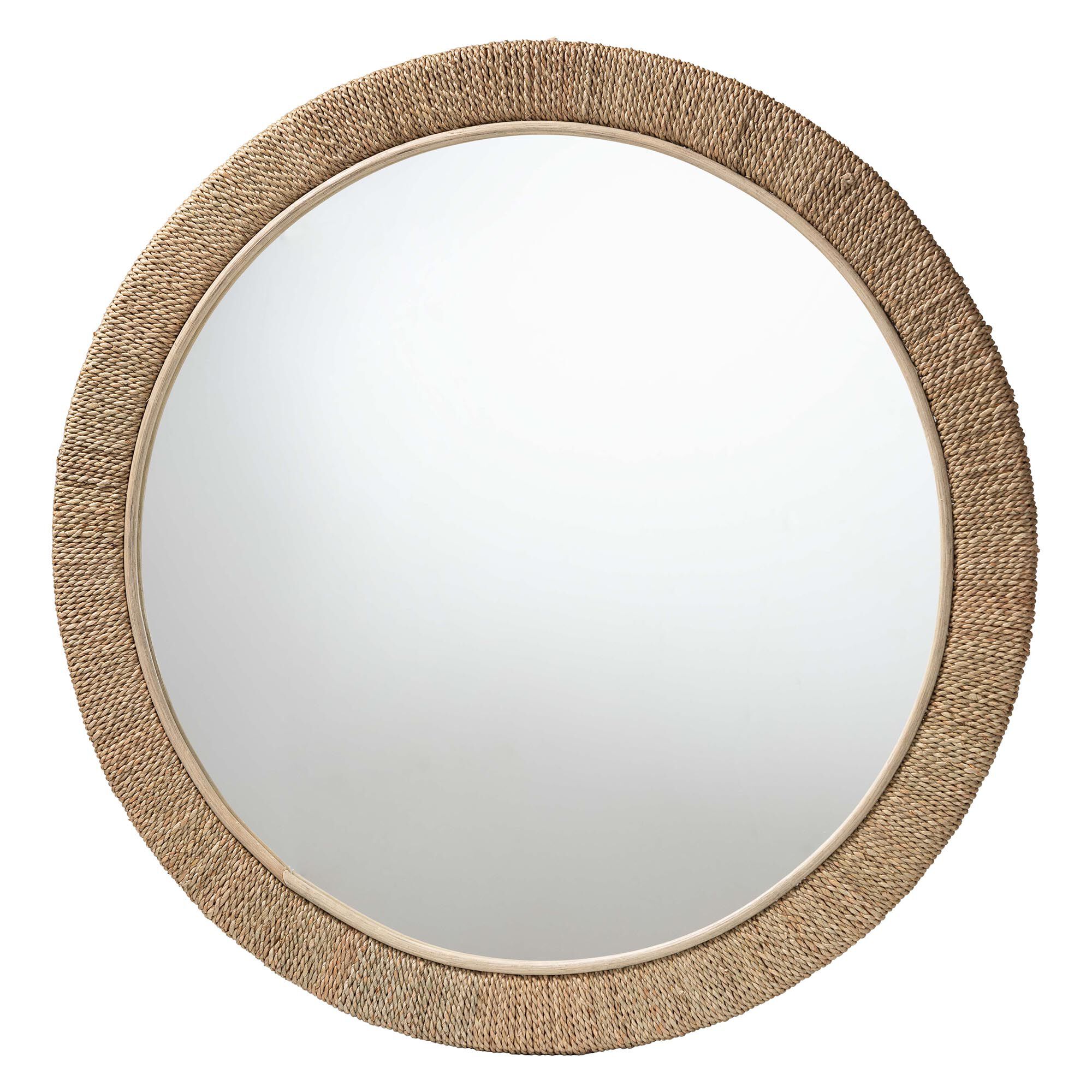 Geralyn Japandi Natural Seagrass Round Wall Mirror, NATURAL, alternate image number 1