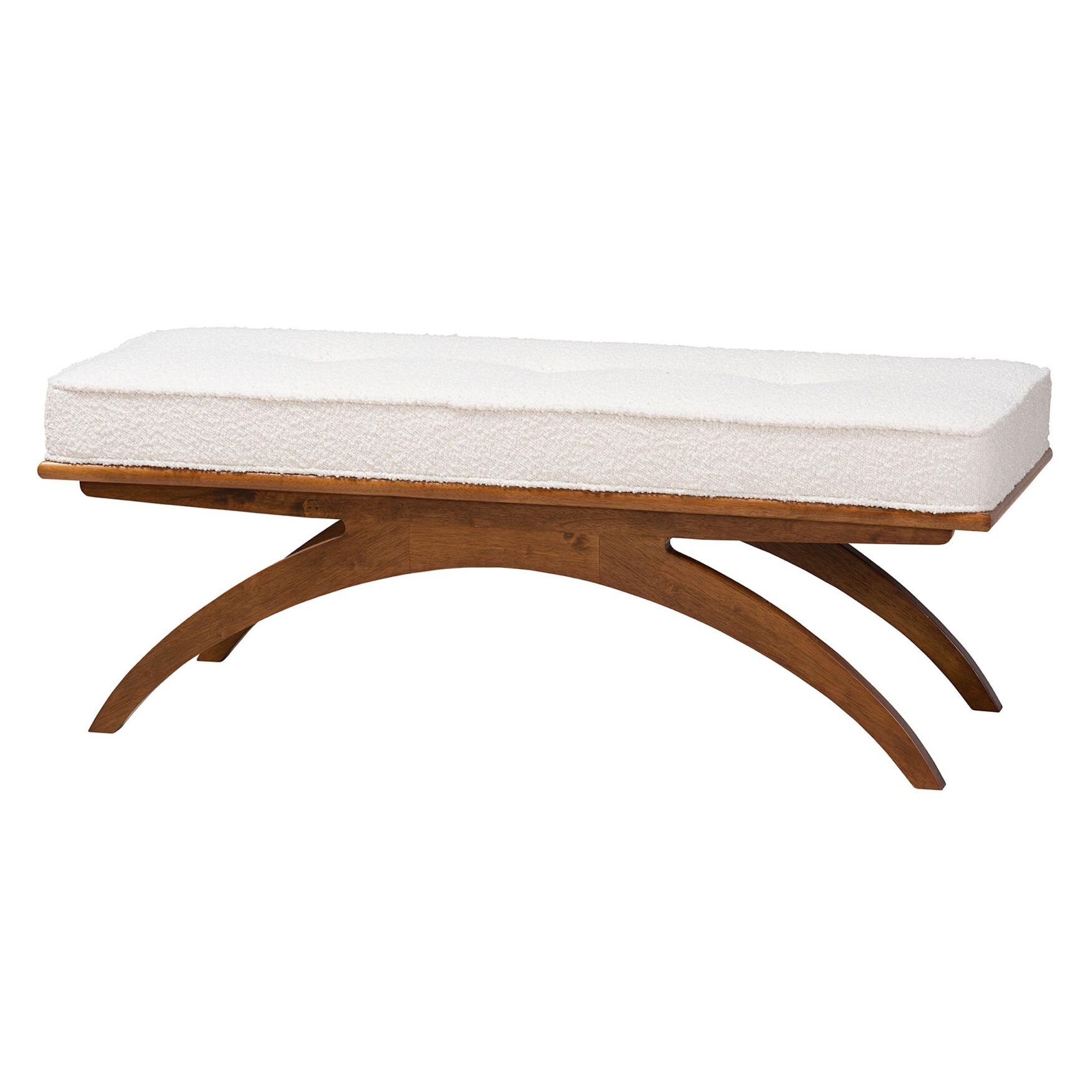 Orella Japandi Cream Boucle Fabric And Walnut Brown Finished Wood Bench, CREAM WALNUT BROWN, hi-res image number 0