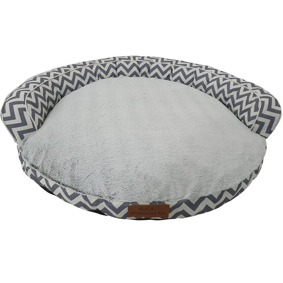 Chevron poly-cotton bolster with detachable faux fur cushion Medium Size, , on-hover image number null