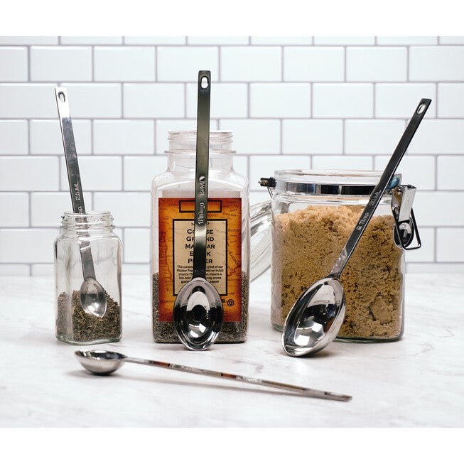 Long Handle Stainless Steel Measuring Spoon, Set 4, , on-hover image number 1
