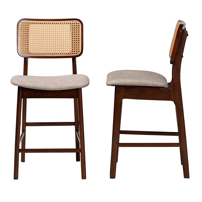 Dannon Mid-Century Modern Grey Fabric And Walnut Brown Finished Wood 2-Piece Counter Stool Set, , alternate image number null