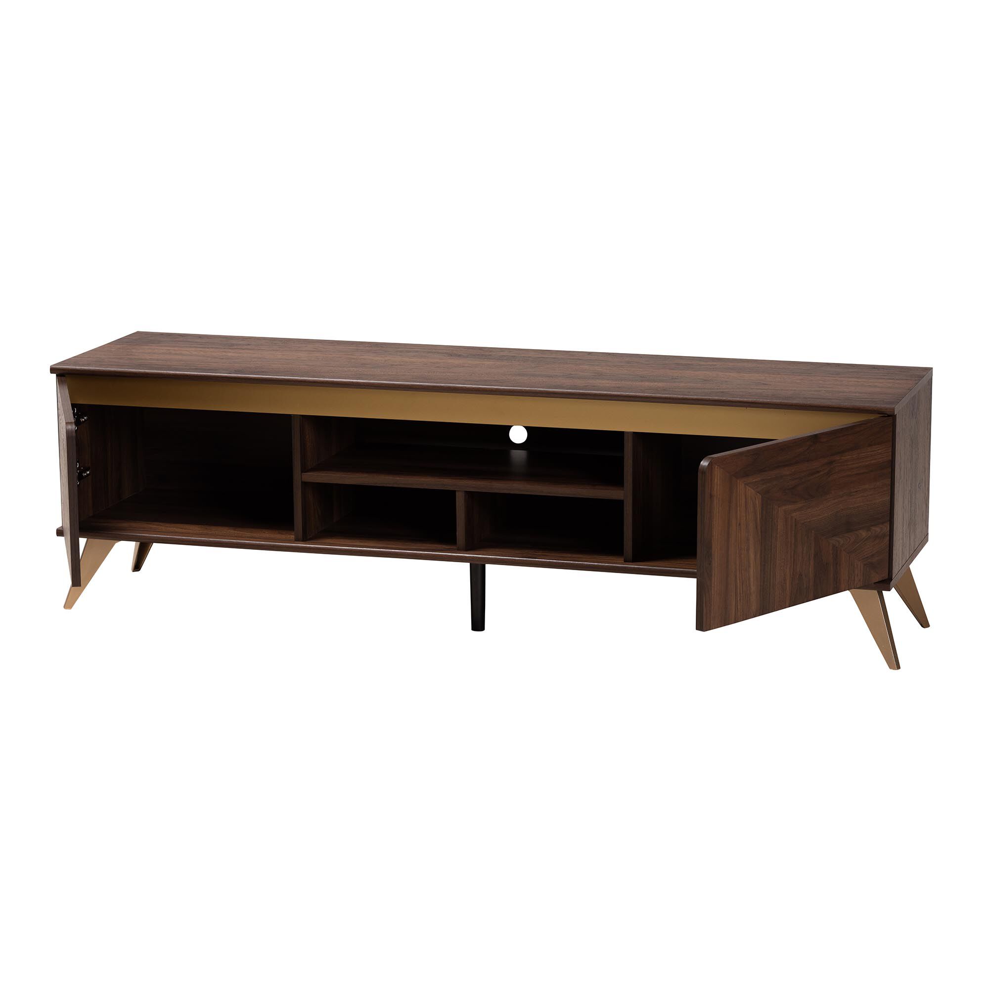 Graceland Mid-Century Modern Transitional Walnut Brown Finished Wood 2-Door TV Stand, GOLD, alternate image number 3