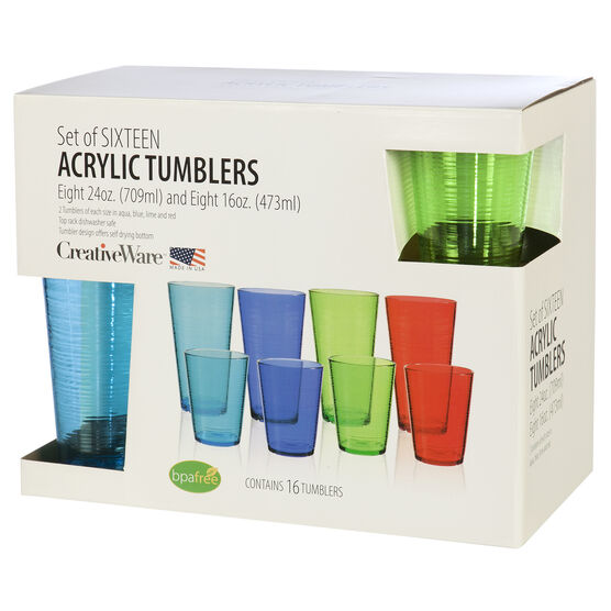 Creative Ware Bark Set of 16 Acrylic Tumblers, ASSORTED, hi-res image number null
