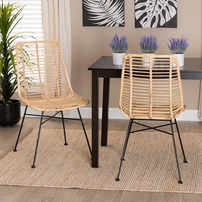 Manhattan Modern Bohemian Natural Brown Rattan And Black Metal Dining Chair, , alternate image number 6