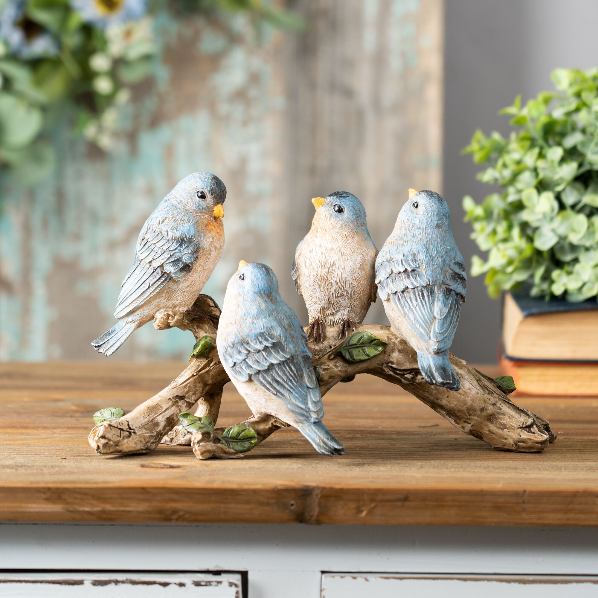 Birds on Branch 11 inchesL x 6.25 inchesH Resin, BLUE, alternate image number 1