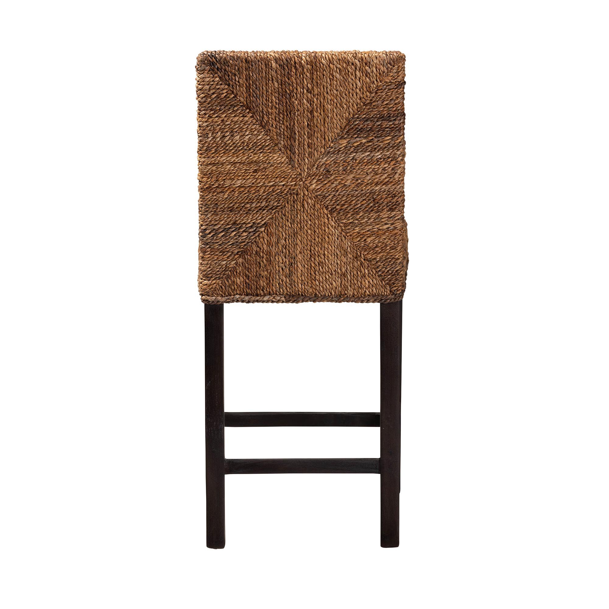 Laymi Modern Bohemian Dark Brown Mahogany Wood and Seagrass Counter Stool, BROWN, alternate image number 5