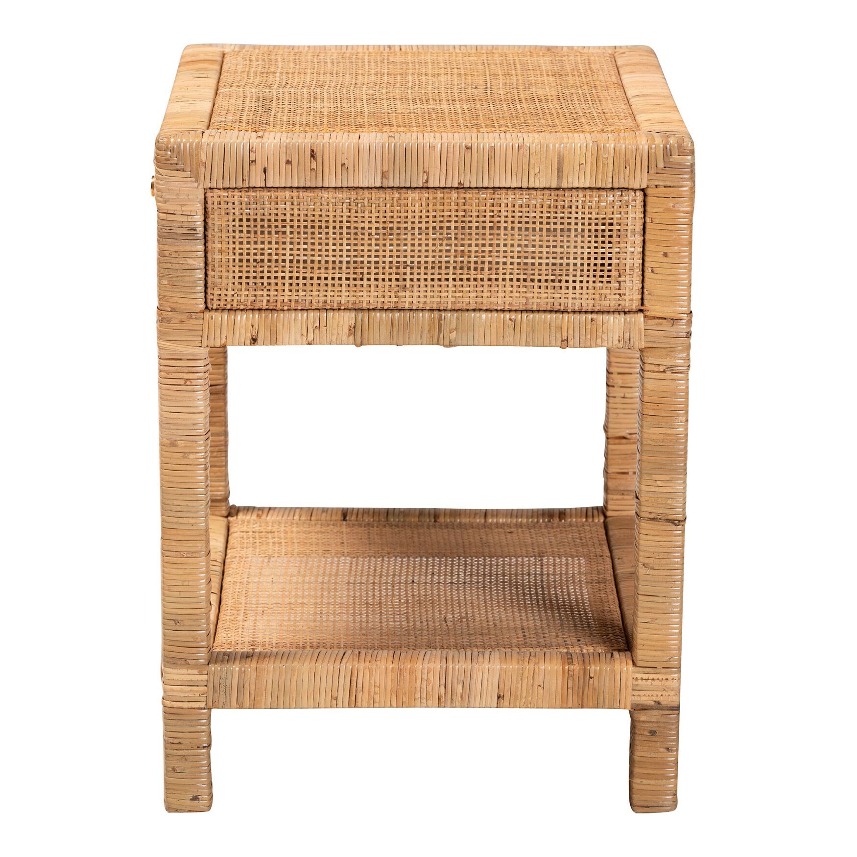 Adelia Modern Bohemian Natural Rattan And Mahogany Wood 1-Drawer Nightstand, , alternate image number 3