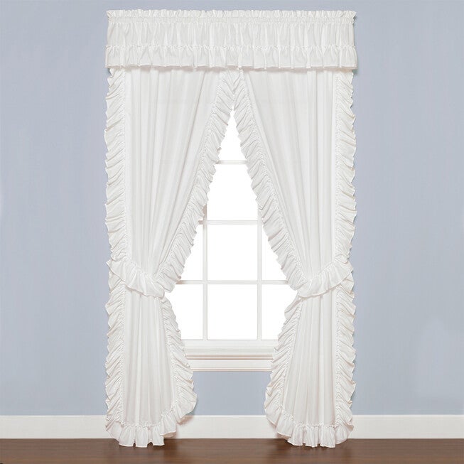 Sarah Ruffel Panel Set with Tiebacks, WHITE, hi-res image number null