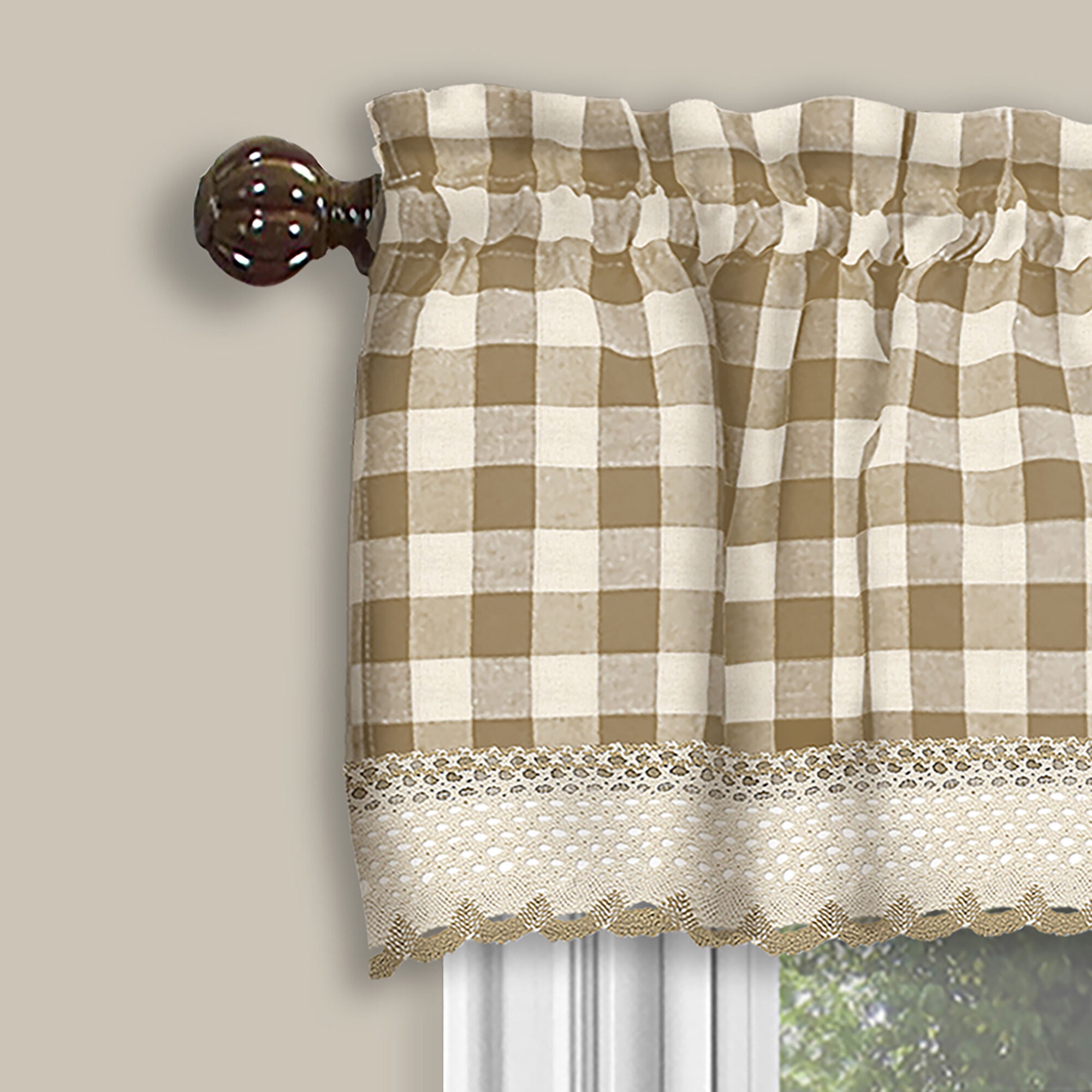 Buffalo Check Window Curtain Valance, TAUPE, alternate image number 2