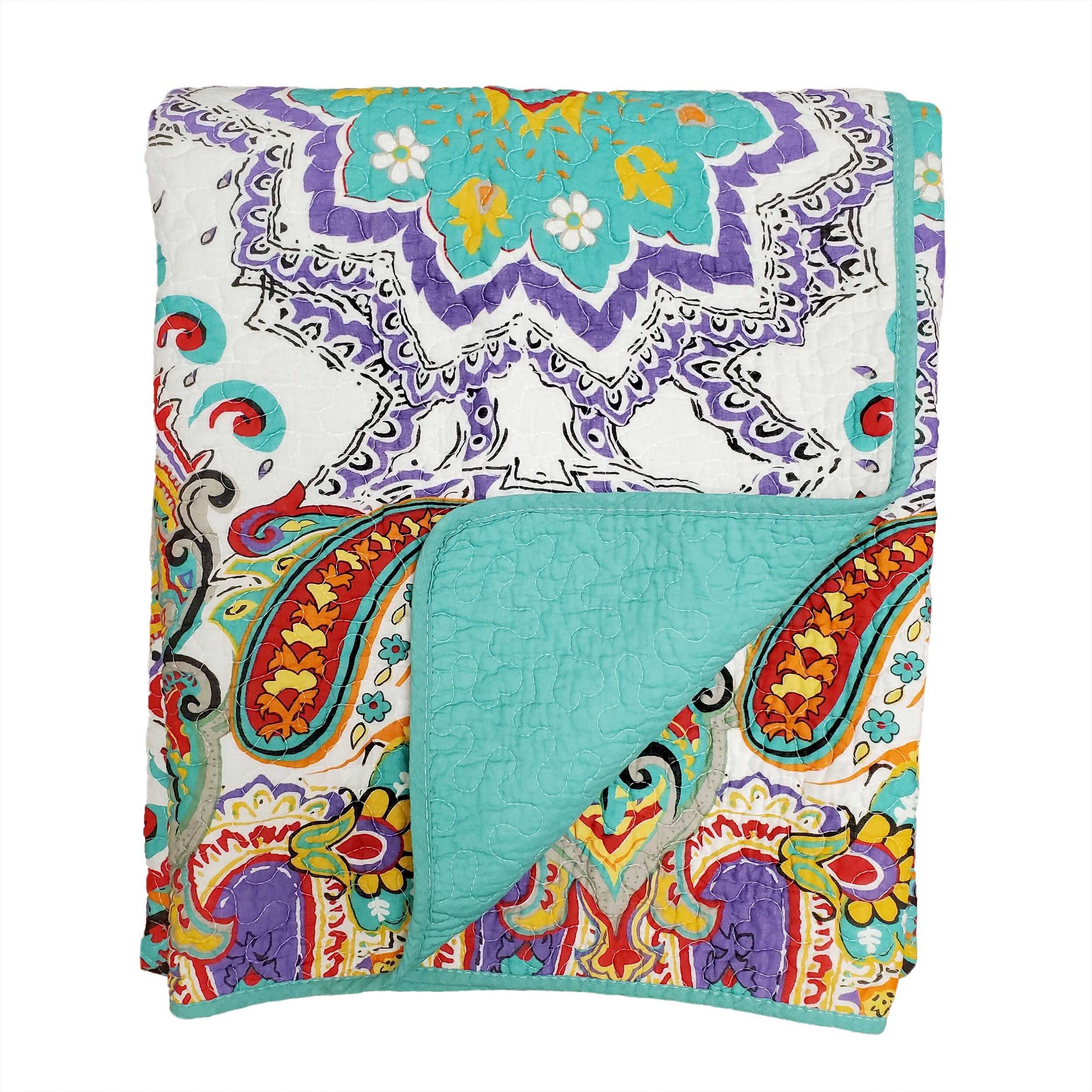 Nirvana Quilted Throw Blanket, TEAL, alternate image number 2