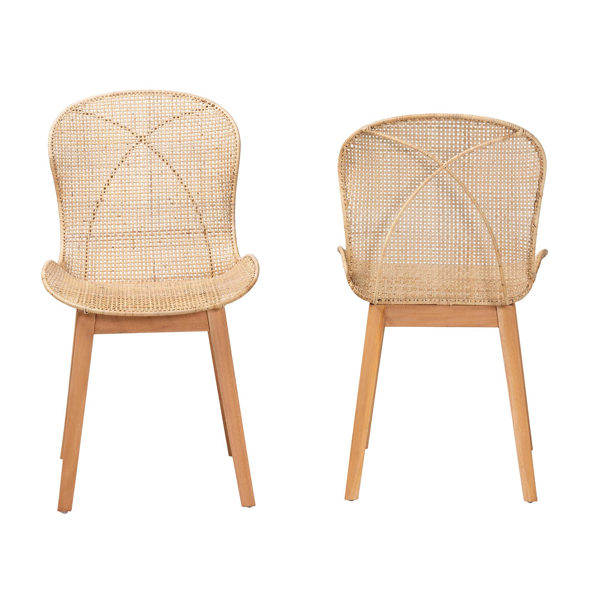 Sabelle Japandi Greywashed Rattan and Black Metal 2-Piece Dining Chair Set, NATURAL BROWN, alternate image number 3
