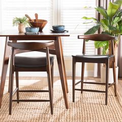 Eira Counter Stool Set of 2- Walnut Wood Frame Counter-height Chair with Curved Backrest and Black F