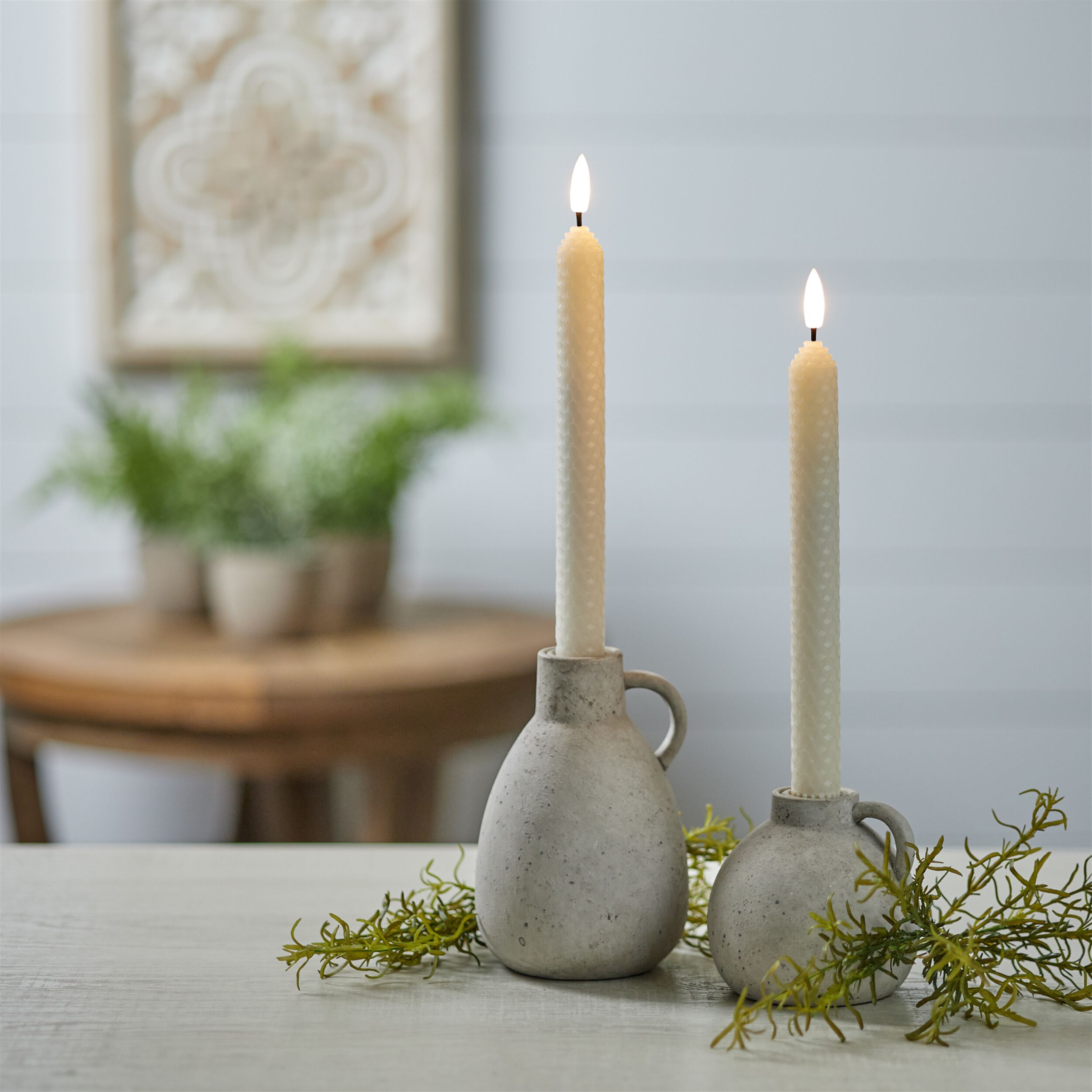 FIA Wick Beige Textured Taper Candle Set of 2, WHITE, alternate image number 1