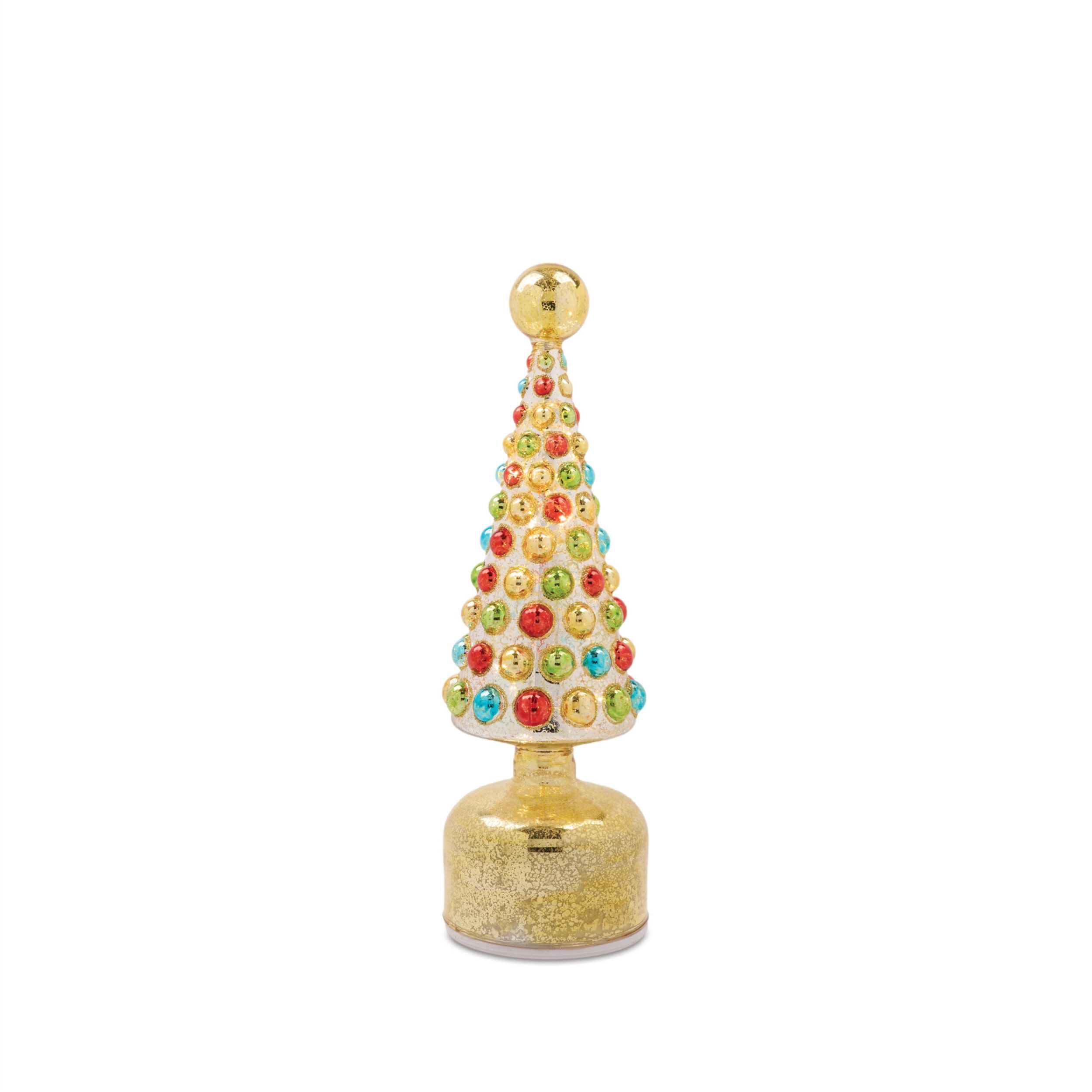 LED Mercury Glass Rotating Christmas Tree (Set of 2), GOLD RED GREEN, alternate image number 4