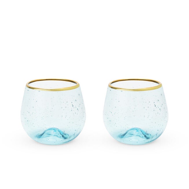 Aqua Bubble Stemless Wine Glass Set, BLUE, hi-res image number null
