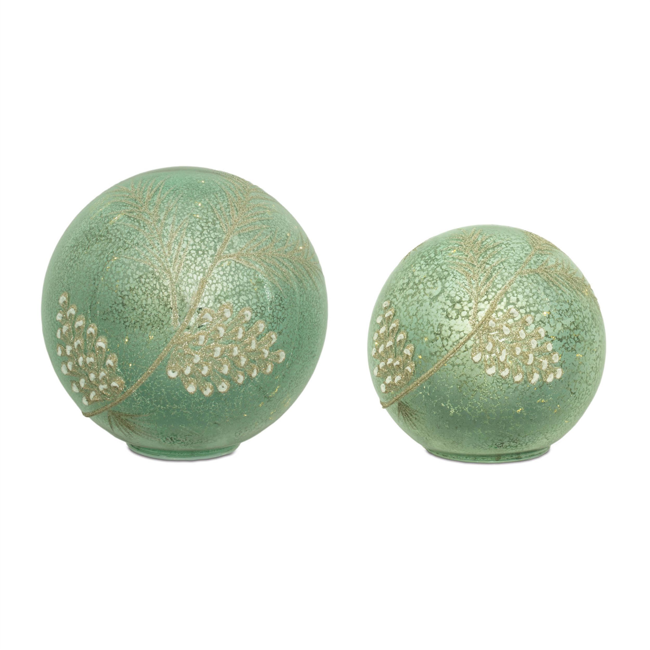 LED Pinecone Globe (Set of 2), BLUE GREEN SILVER, hi-res image number 0