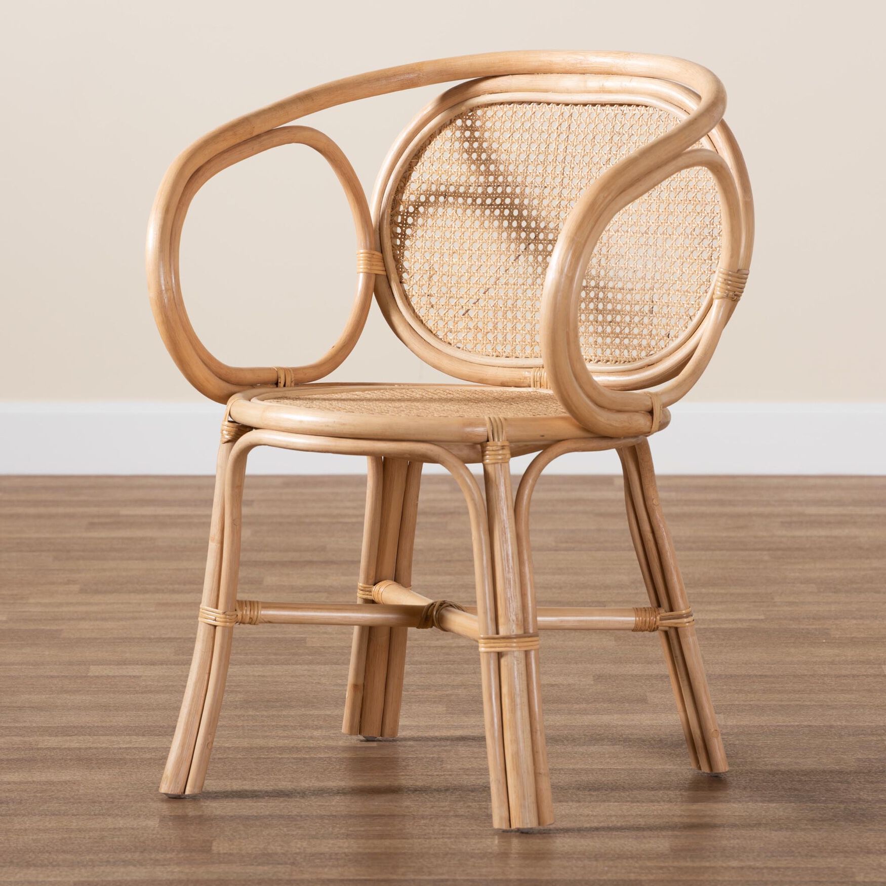 Palesa Modern Bohemian Two-Tone Black And Natural Brown Rattan Dining Chair, , alternate image number 8