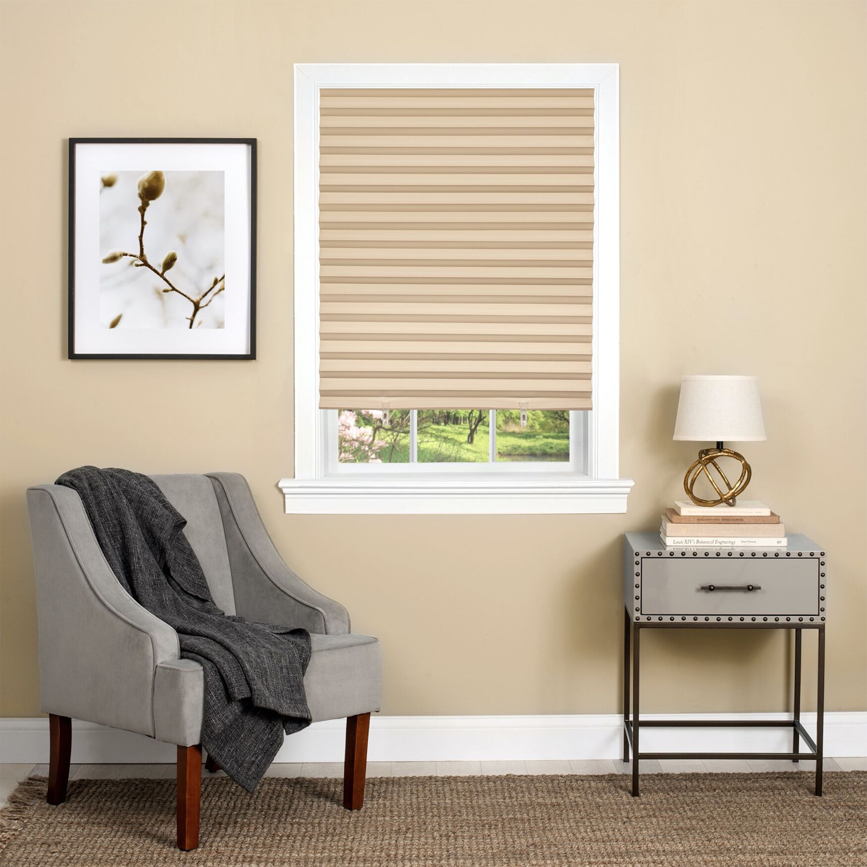 Cordless 1 2 3 Vinyl Room Darkening Pleated Window Shade, LATTE, hi-res image number 0