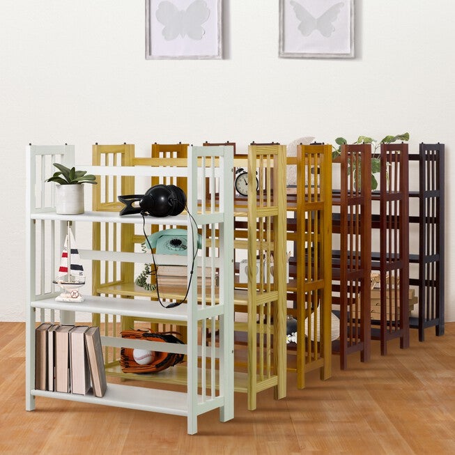 3-Shelf Folding Stackable Bookcase 27.5 inches Wide-Natural, , alternate image number null