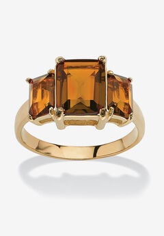 Yellow Gold-Plated Simulated Emerald Cut Birthstone Ring