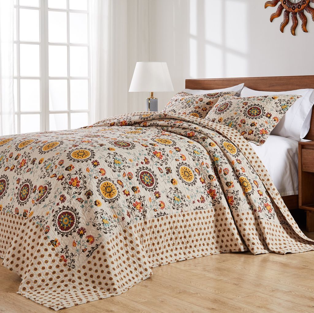 Andorra Traditional Cotton Quilted Bedspread Set, MULTI, hi-res image number 0