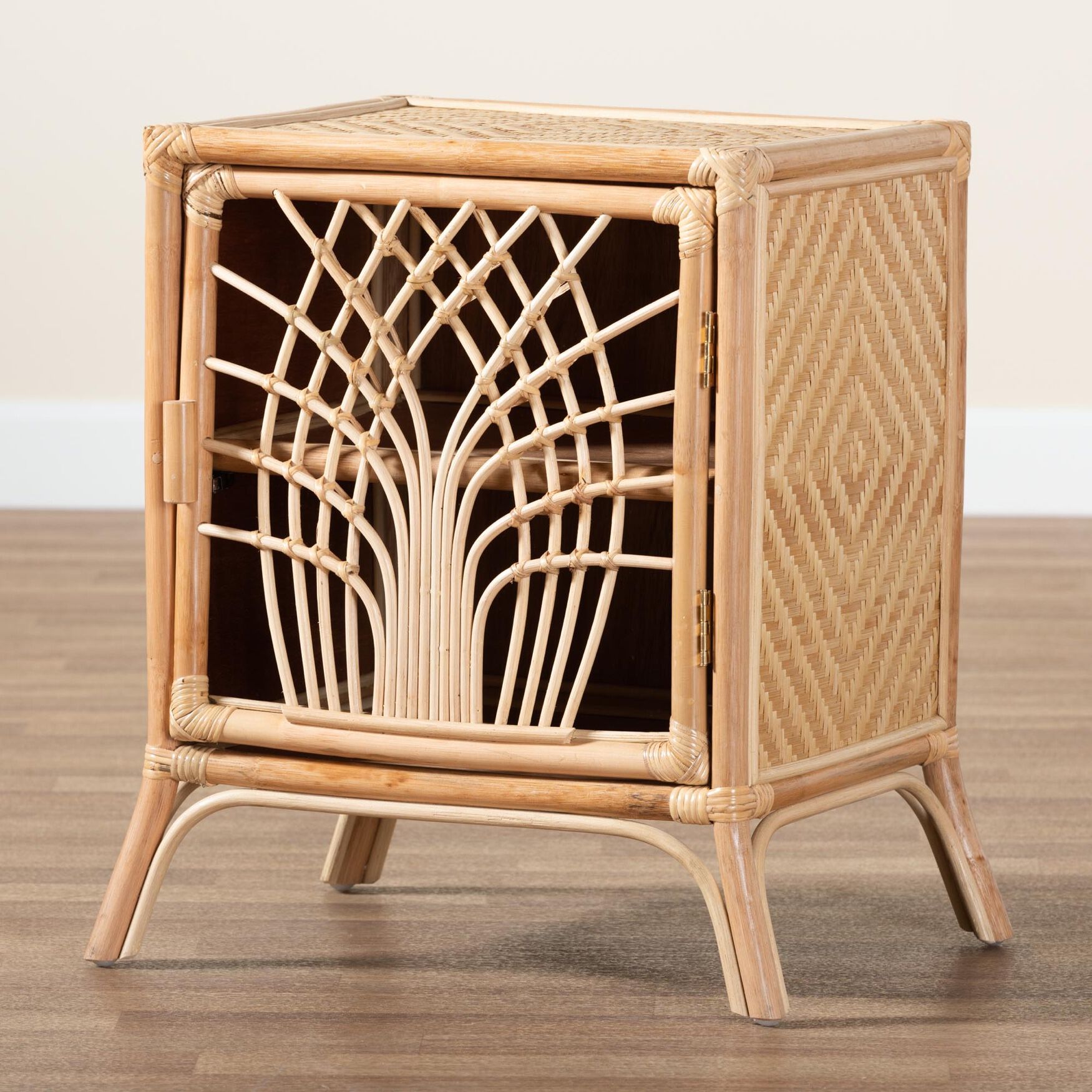 Danna Modern Bohemian Natural Brown Rattan Nightstand, , alternate image number 9