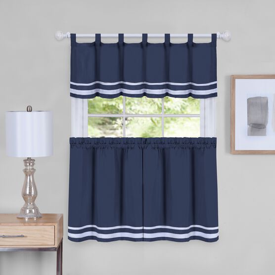 Dakota Window Curtain Tier Pair and Valance Set, NAVY, hi-res image number null