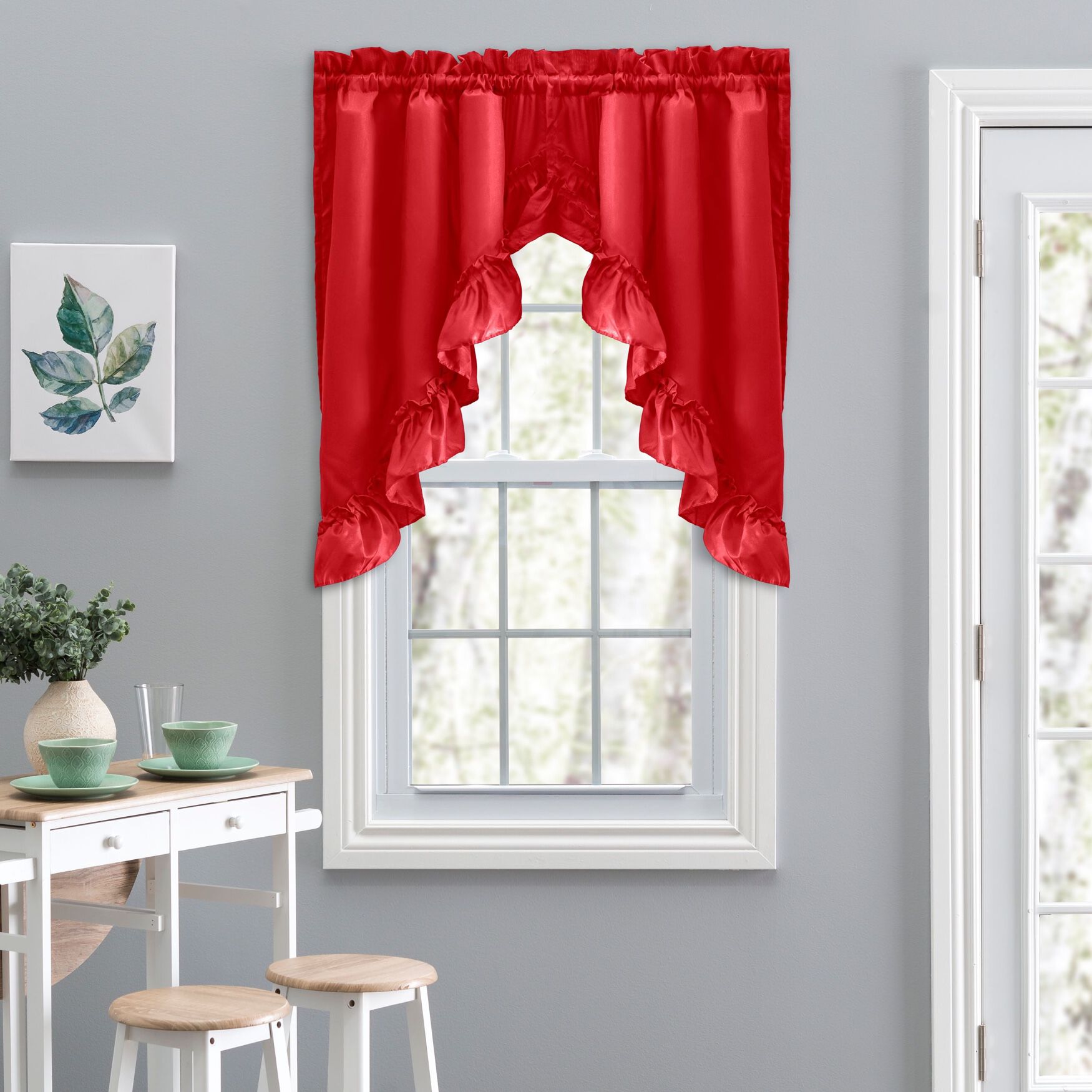 Stacey Curtain Ruffled Swag, RED, hi-res image number 0