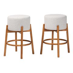 Olwen Modern Japandi Light Grey Boucle Fabric And Walnut Brown Finished Wood 2-Piece Bar Stool Set