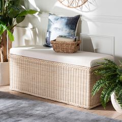Barid Braided Natural Rattan Storage Bench, Rectangle