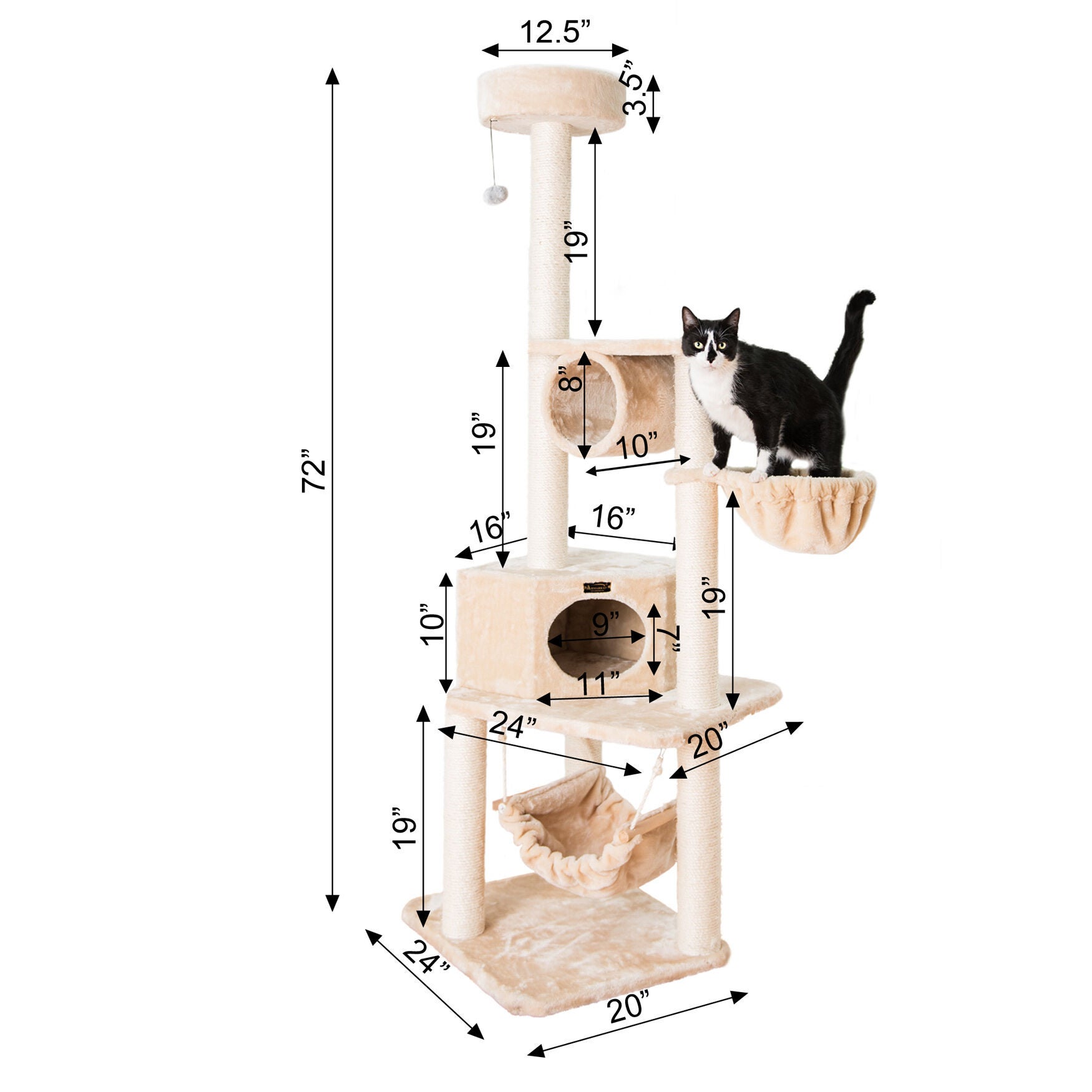 Real Wood 72 inches Cat Tower Entertainment Furniture With Lounge Basket, Perch, , alternate image number 3