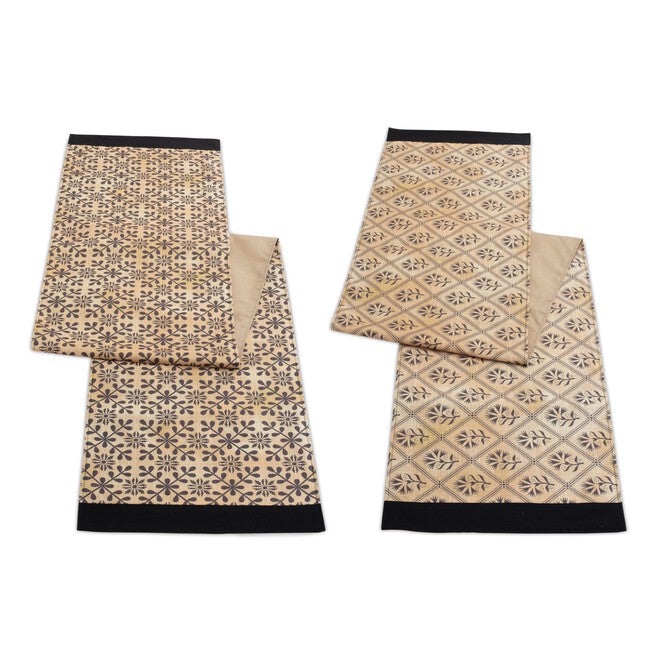 Table Runner (Set of 2) 14 inchesW x 72 inchesL Polyester, GOLD/BLACK, hi-res image number null