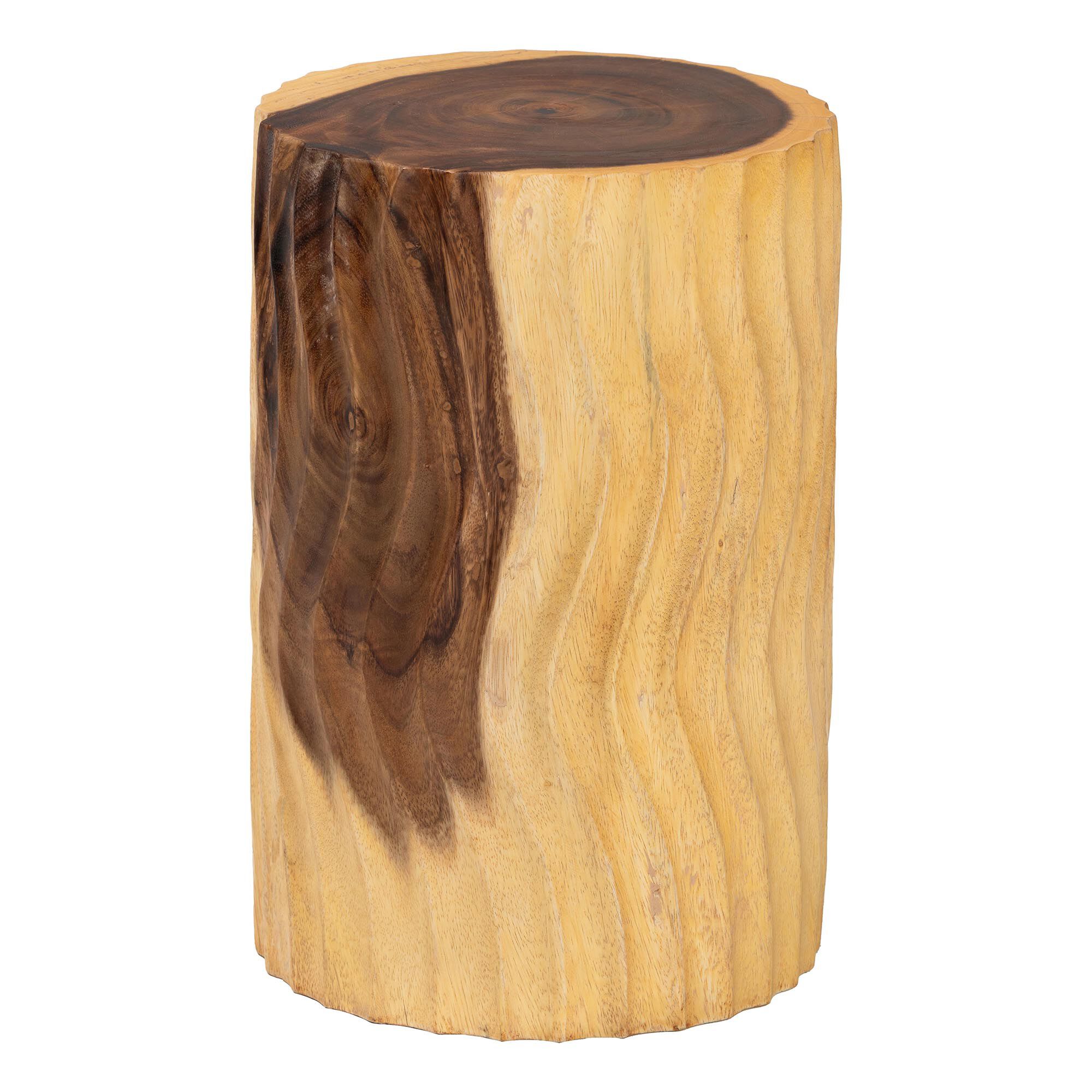 Fuchsia Hand-carved Suar Wood Side Table, NATURAL BROWN, alternate image number 1