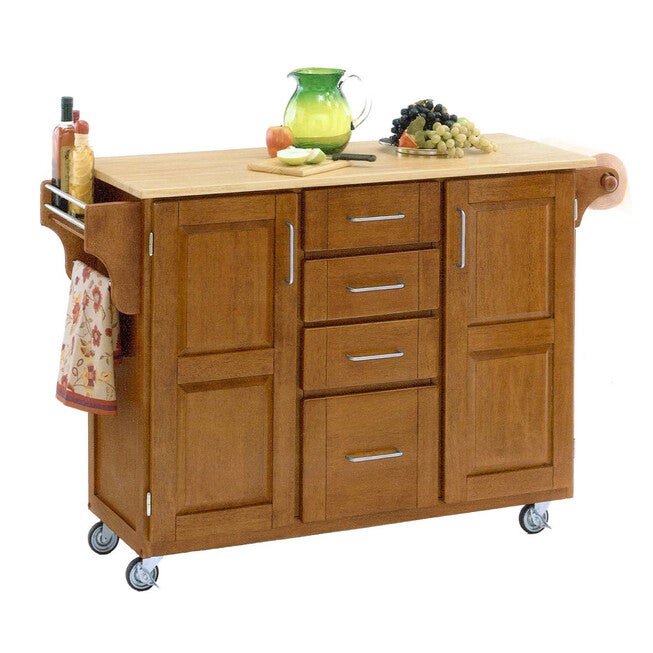 Large Cottage Oak Finish Create a Cart with Wood Top, OAK WOOD, hi-res image number null