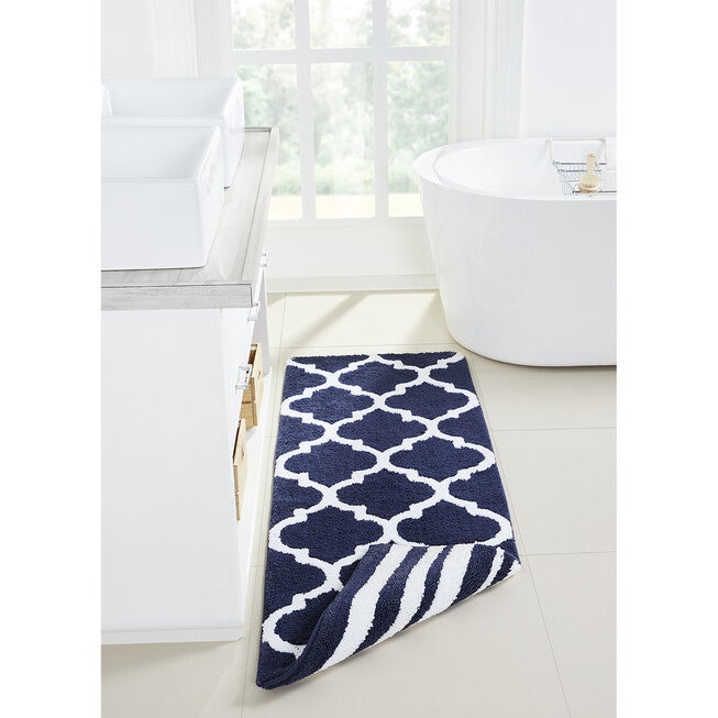 Marrakesh Collection 100% Polyester 20 inches X 60 inches Runner Bath Rug, NAVY, hi-res image number 0